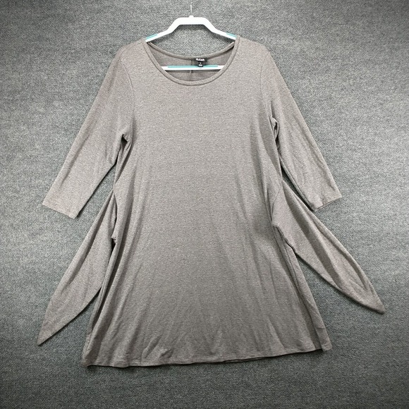 a.n.a Women's Front Tie A-Line Dress Gray Large 3/4 Sleeve Heather Crew Neck - Picture 6 of 14